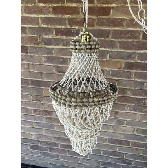 Vintage 70s Sea Shell Art Work Large Lamp Hanging Suspension Fixture 22" x 11" - Picture 3 of 5